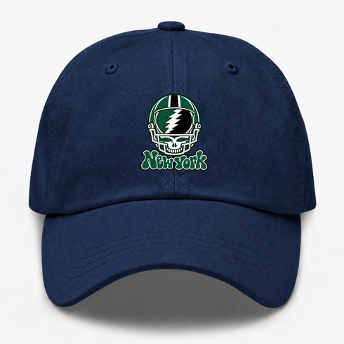 New York Helmet Stealie Premium Unisex Dad Hat — New York Jets — Navy