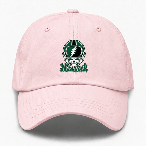 New York Helmet Stealie Premium Unisex Dad Hat — New York Jets — Pink