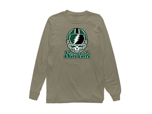 New York Helmet Stealie Premium Unisex Long-Sleeve — New York Jets — Sandstone