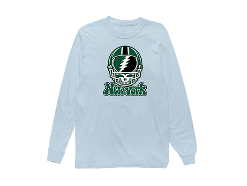 New York Helmet Stealie Premium Unisex Long-Sleeve — New York Jets — Chambray