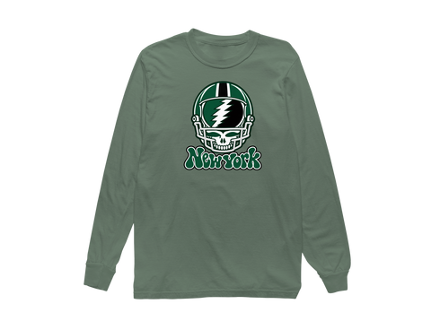 New York Helmet Stealie Premium Unisex Long-Sleeve — New York Jets — Light Green