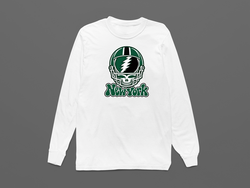 New York Helmet Stealie Premium Unisex Long-Sleeve — New York Jets — White