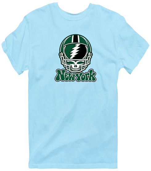 New York Helmet Stealie Premium Unisex T-Shirt — New York Jets — Light Blue