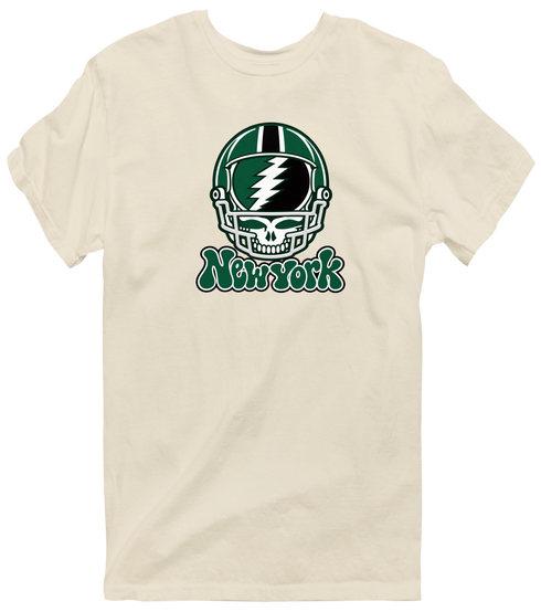 New York Helmet Stealie Premium Unisex T-Shirt — New York Jets — Sand