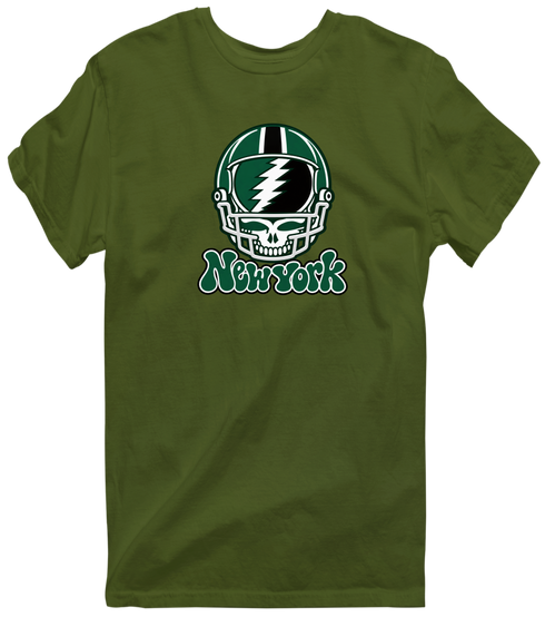 New York Helmet Stealie Premium Unisex T-Shirt — New York Jets — Military Green
