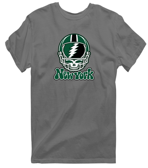 New York Helmet Stealie Premium Unisex T-Shirt — New York Jets — Charcoal