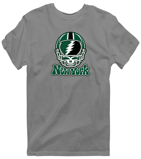 New York Helmet Stealie Premium Unisex T-Shirt — New York Jets — Dark Heather