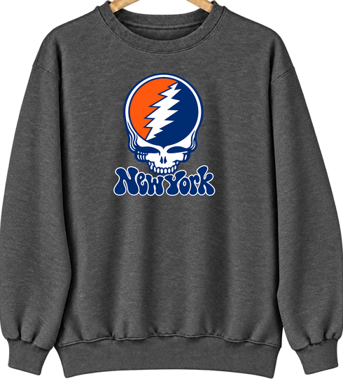 New York Baseball Stealie Grateful Dead Crewneck — New York Mets — Dark Heather