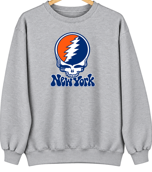New York Baseball Stealie Grateful Dead Crewneck — New York Mets — Sport Grey