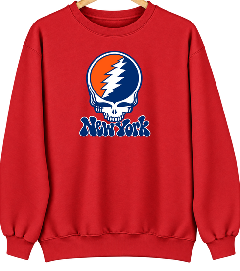 New York Baseball Stealie Grateful Dead Crewneck — New York Mets — Red