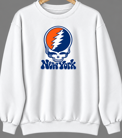 New York Baseball Stealie Grateful Dead Crewneck — New York Mets — White