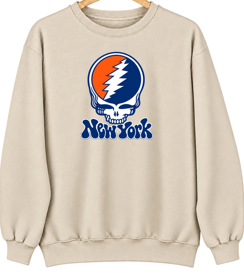 New York Baseball Stealie Grateful Dead Crewneck — New York Mets — Sand