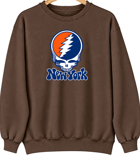 New York Baseball Stealie Grateful Dead Crewneck — New York Mets — Brown