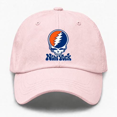New York Baseball Stealie Grateful Dead Dad Hat — New York Mets — Pink