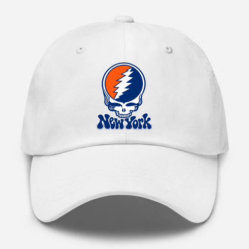 New York Baseball Stealie Grateful Dead Dad Hat — New York Mets — White
