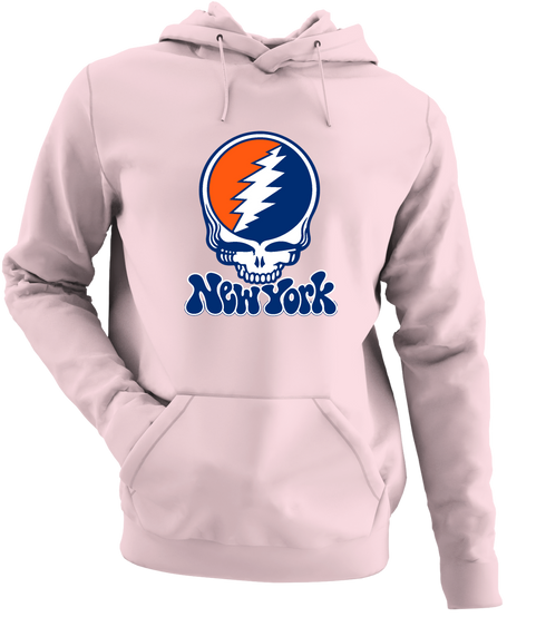 New York Baseball Stealie Grateful Dead Hoodie — New York Mets — Light Pink