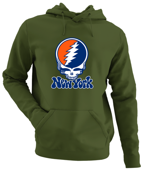 New York Baseball Stealie Grateful Dead Hoodie — New York Mets — Military Green