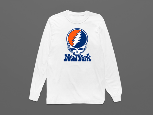 New York Baseball Stealie Grateful Dead Long-Sleeve — New York Mets — White