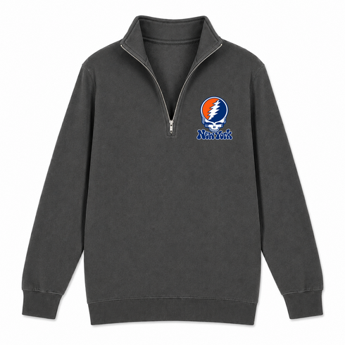New York Baseball Stealie Grateful Dead Quarter-Zip — New York Mets — Charcoal
