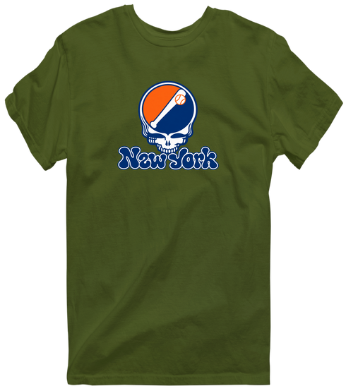 New York Baseball Stealie Grateful Dead T-Shirt — New York Mets — Military Green