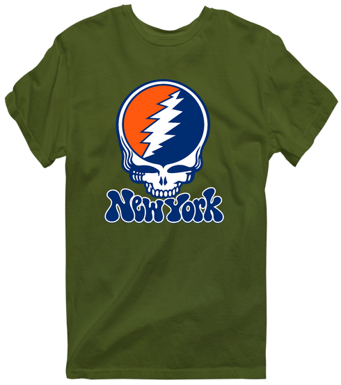 New York Baseball Stealie Grateful Dead T-Shirt — New York Mets — Military Green