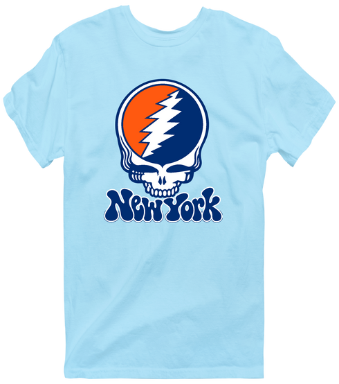 New York Baseball Stealie Grateful Dead T-Shirt — New York Mets — Light Blue