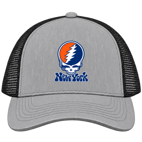 New York Baseball Stealie Grateful Dead Trucker Cap — New York Mets — Heather Grey/Black