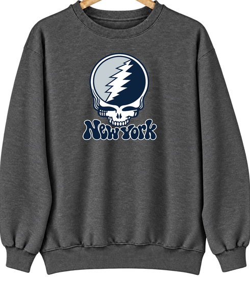 New York Baseball Stealie Grateful Dead Crewneck — New York Yankees — Dark Heather