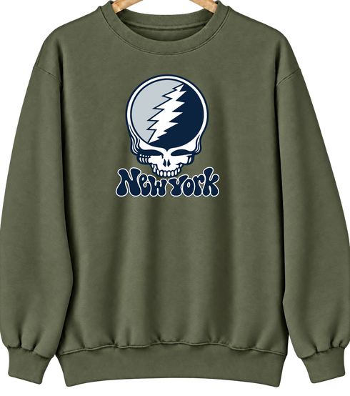 New York Baseball Stealie Grateful Dead Crewneck — New York Yankees — Military Green
