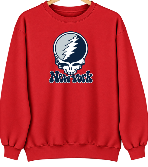 New York Baseball Stealie Grateful Dead Crewneck — New York Yankees — Red