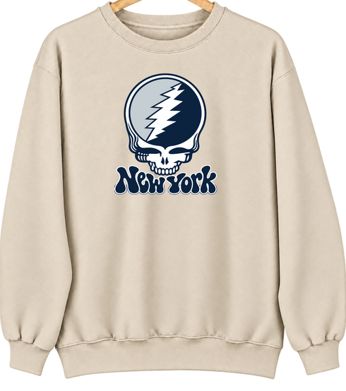 New York Baseball Stealie Grateful Dead Crewneck — New York Yankees — Sand