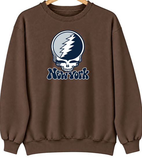 New York Baseball Stealie Grateful Dead Crewneck — New York Yankees — Brown