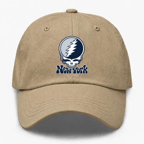New York Baseball Stealie Grateful Dead Dad Hat — New York Yankees — Khaki