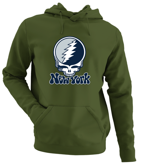 New York Baseball Stealie Grateful Dead Hoodie — New York Yankees — Military Green