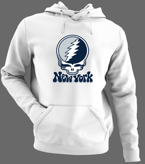 New York Baseball Stealie Grateful Dead Hoodie — New York Yankees — White/Grey