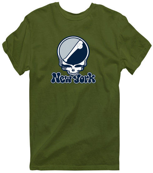 New York Baseball Stealie Grateful Dead T-Shirt — New York Yankees — Military Green