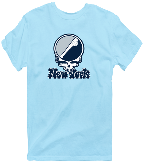 New York Baseball Stealie Grateful Dead T-Shirt — New York Yankees — Light Blue