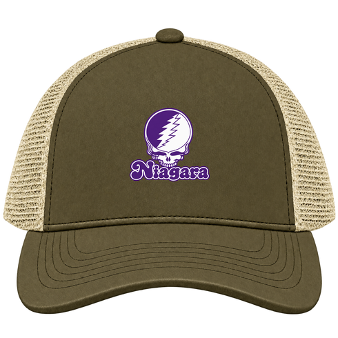Niagara Stealie Premium Unisex Trucker Cap — Design: Niagara University — Moss/Khaki