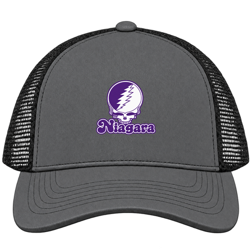 Niagara Stealie Premium Unisex Trucker Cap — Design: Niagara University — Charcoal/Black