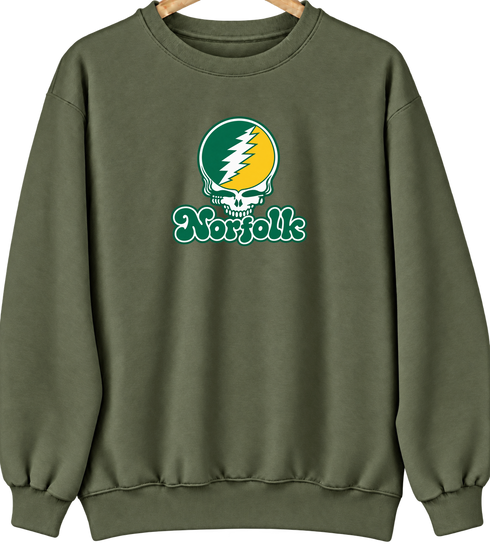 Norfolk Stealie Premium Unisex Crewneck — Design: Norfolk State University — Military Green