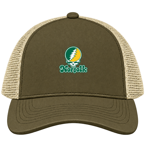 Norfolk Stealie Premium Unisex Trucker Cap — Design: Norfolk State University — Moss/Khaki