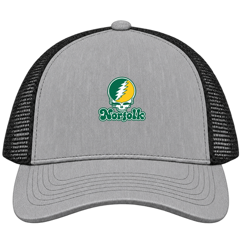 Norfolk Stealie Premium Unisex Trucker Cap — Design: Norfolk State University — Heather Grey/Black