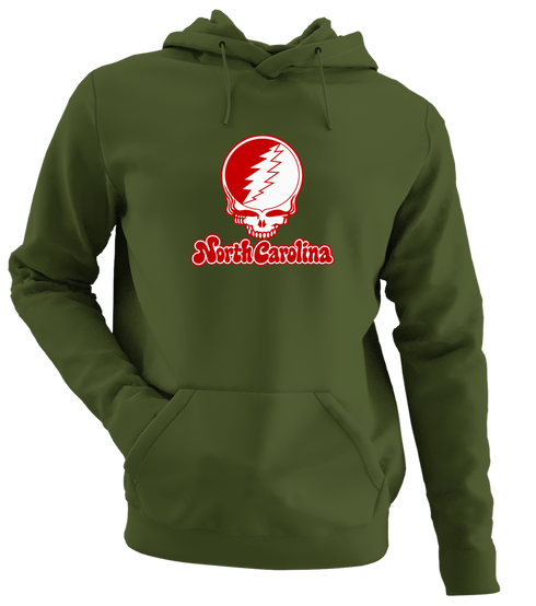 North Carolina Stealie Premium Unisex Hoodie — Design: North Carolina State University — Military Green