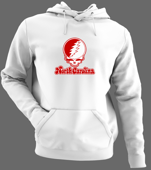North Carolina Stealie Premium Unisex Hoodie — Design: North Carolina State University — White/Grey