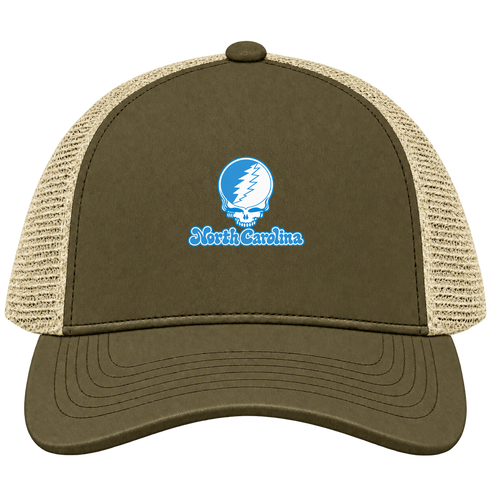 North Carolina Stealie Premium Unisex Trucker Cap — Design: North Carolina University of — Moss/Khaki