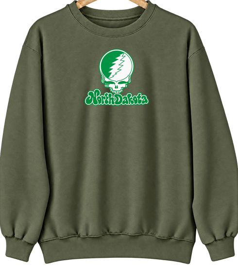 North Dakota Stealie Premium Unisex Crewneck — Design: North Dakota University of — Military Green