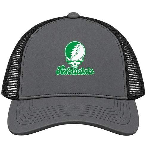 North Dakota Stealie Premium Unisex Trucker Cap — Design: North Dakota University of — Charcoal/Black