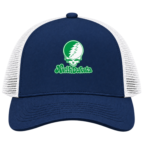 North Dakota Stealie Premium Unisex Trucker Cap — Design: North Dakota University of — Navy/White