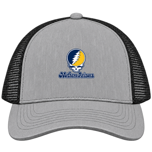 Northern Arizona Stealie Premium Unisex Trucker Cap — Design: Northern Arizona University — Heather Grey/Black