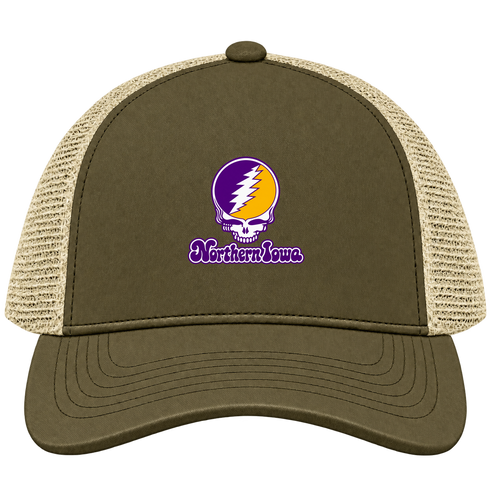Northern Iowa Stealie Premium Unisex Trucker Cap — Design: Northern Iowa University of — Moss/Khaki